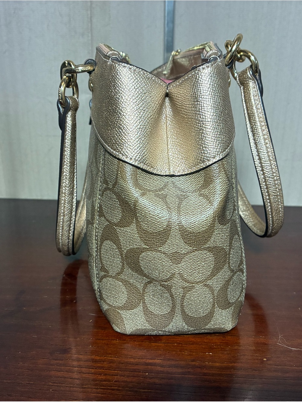 Coach Metallic Gold Signature Shoulder Satchel - Picture 3 of 8